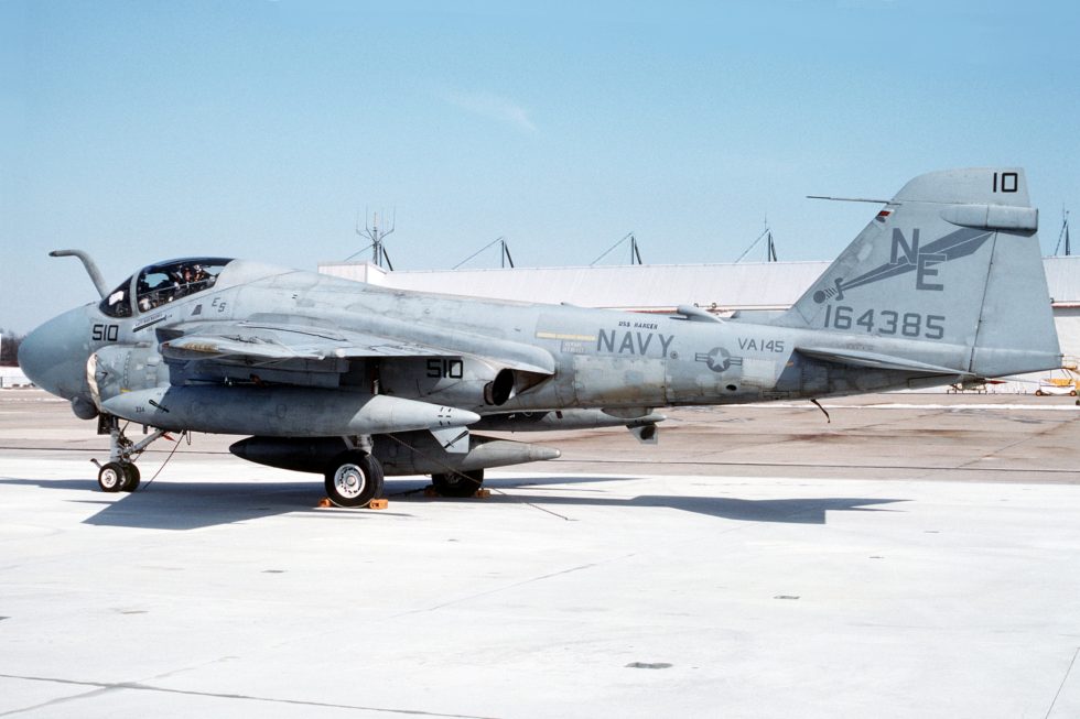 An A-6E of attack squadron VA-145 in flight, 1992  the definitive Intruder.