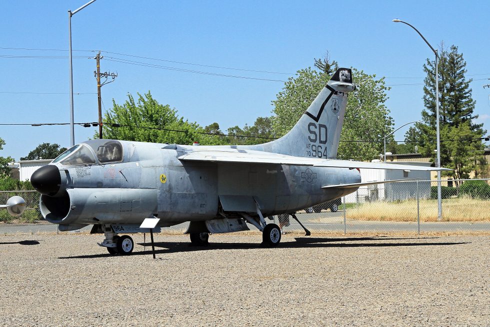 A preserved A-7D on static display at the Chico Air Museum, California.
