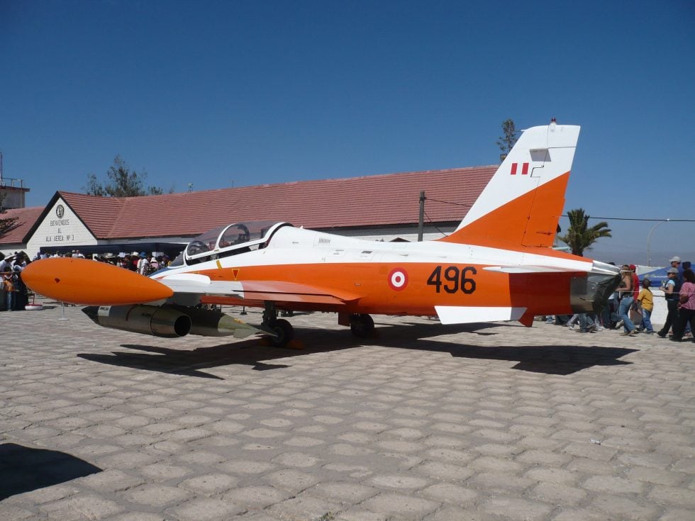 A Peruvian Air Force MB-339AP, flown as a trainer and light-attack jet.