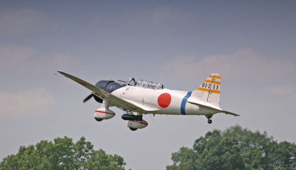 A preserved, airworthy replica in wartime markings no complete original D3A flies today.