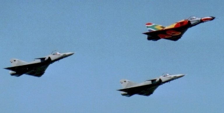 South African Air Force Atlas Cheetahs in formation  the embargo-era fighter in its element.