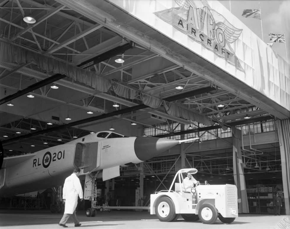 A CF-105 Arrow under assembly at the Avro plant the kind of tooling later ordered destroyed.