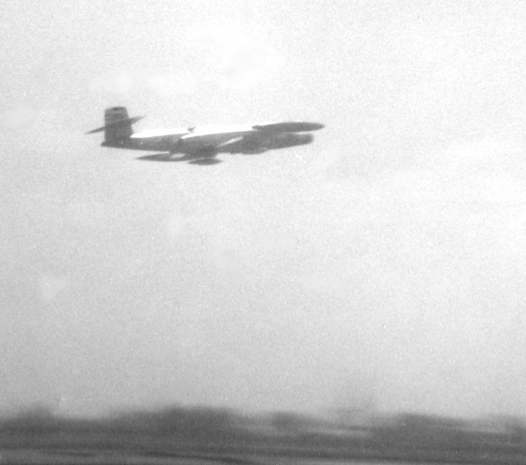 A CF-100 Canuck airborne the Clunk was built to be scrambled into the dark and any weather.