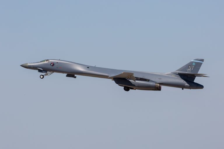 A B-1B Lancer on static display at the Dyess AFB air show, its home base.