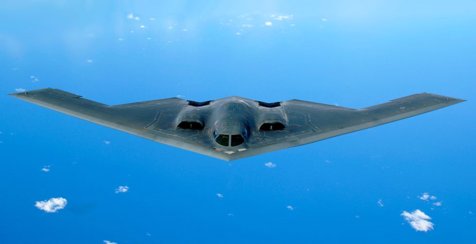 The blended flying-wing planform in profile every edge aligned to defeat radar.