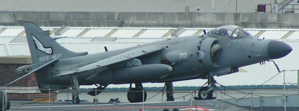 A Royal Navy BAe Sea Harrier FA2 in flight the radar-improved upgrade.