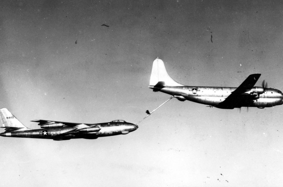 A B-47 takes on fuel from a KC-97 tanker  range was always the Stratojets weakness.