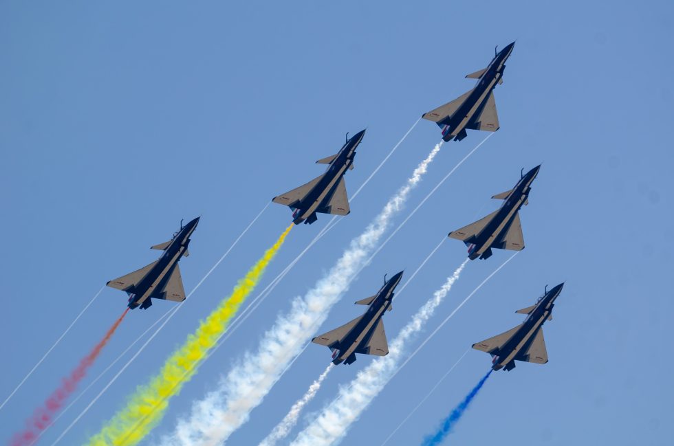 A J-10 of Chinas August 1st aerobatic display team.