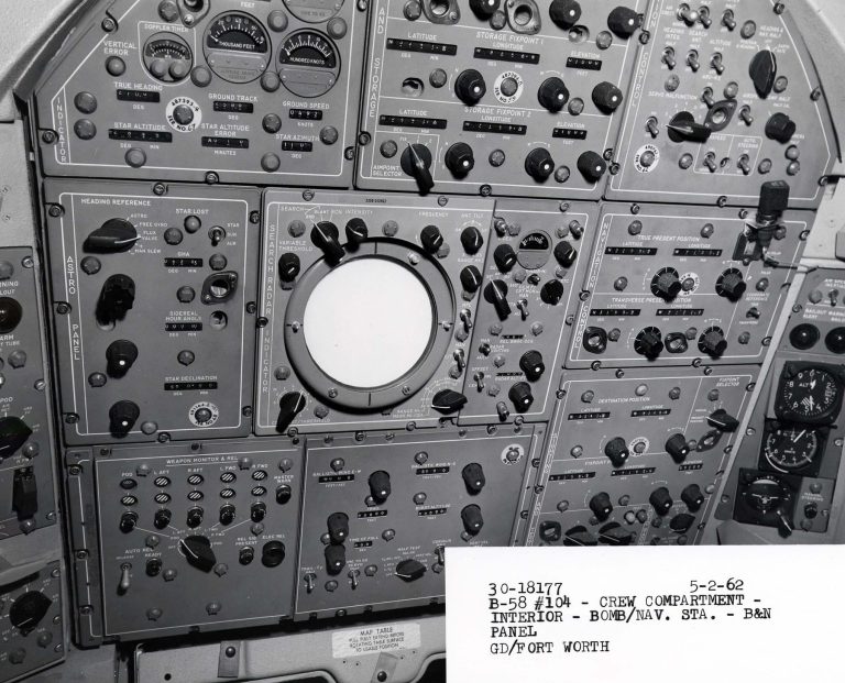 The forward panel of the B-58s bombardier-navigator station.