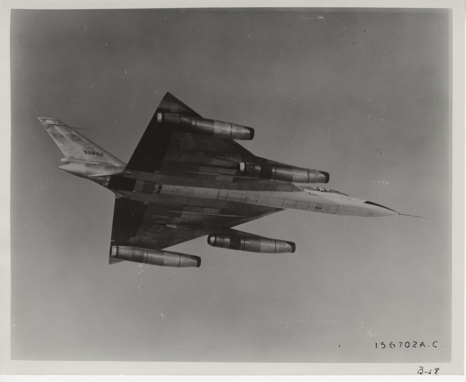Convair B-58 Hustler supersonic strategic bomber in flight