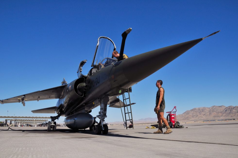 A French Mirage F1 prepared for a Green Flag mission at Nellis AFB, USA.