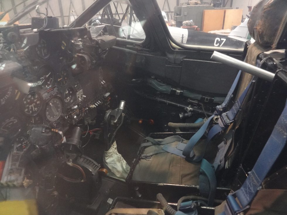 Inside the cockpit of the two-seat Vampire trainer.