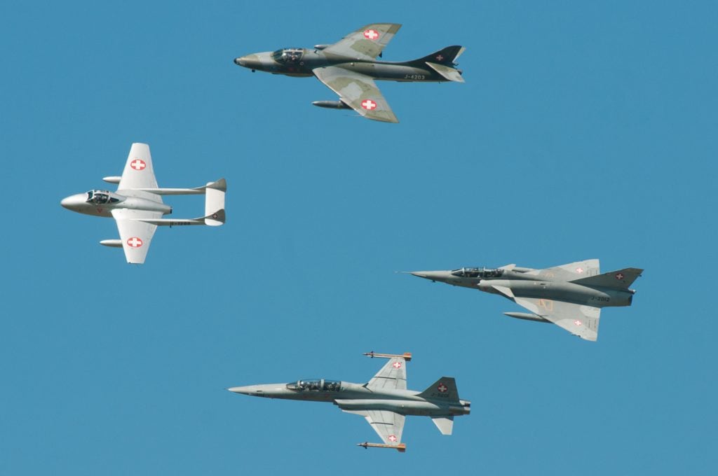 de Havilland DH.100 Vampire twin-boom jet fighter in flight