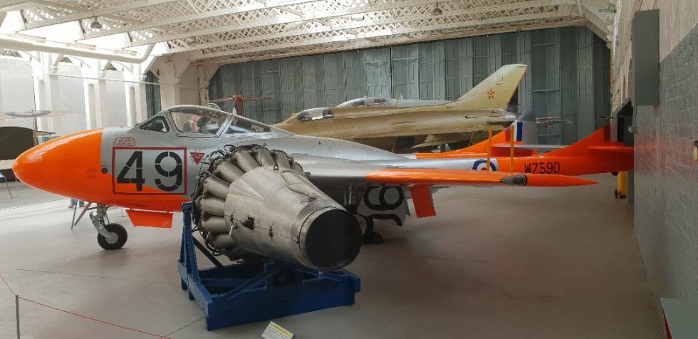A de Havilland Vampire T.11 two-seat trainer  the version passengers fly in.