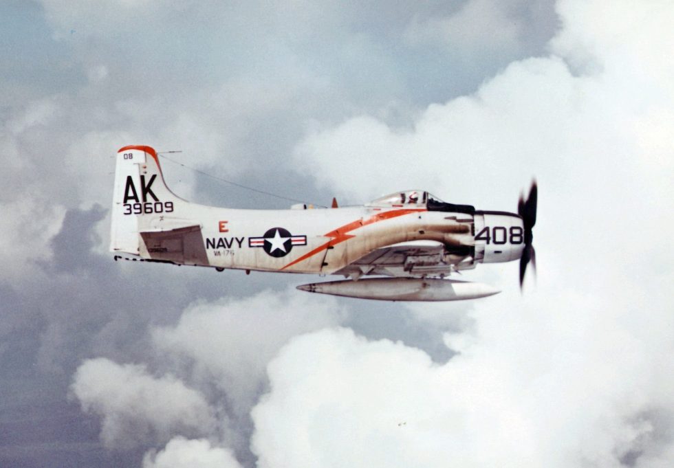 An A-1H of VA-176 in flight in 1964  the squadron that would down a MiG-17 two years later.