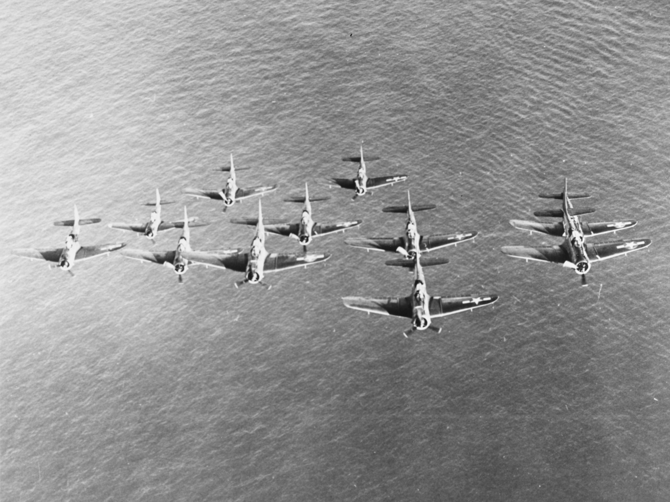 Douglas SBD-5 Dauntless dive bomber of the US Navy in flight