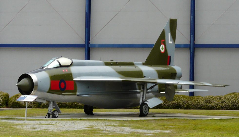 A preserved Lightning F.6  the definitive interceptor mark with its enlarged belly tank.