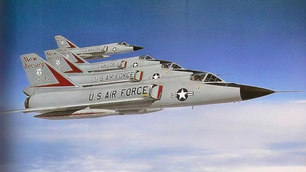A four-ship of F-106s the interceptors that stood NORAD alert for three decades.