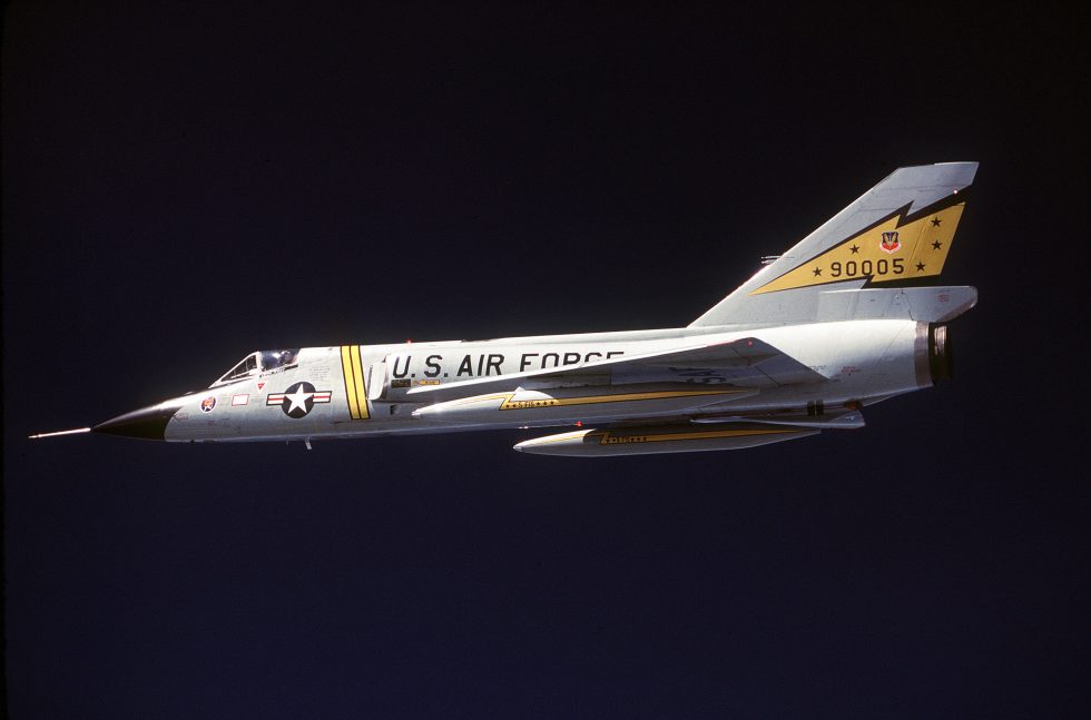 A Delta Dart in profile one huge J75 turbojet and a clean delta wing built for Mach 2.