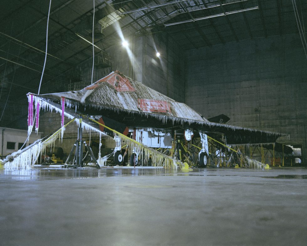 Extreme-cold testing at the McKinley Climatic Laboratory  the radar-absorbent skin had to survive every climate.