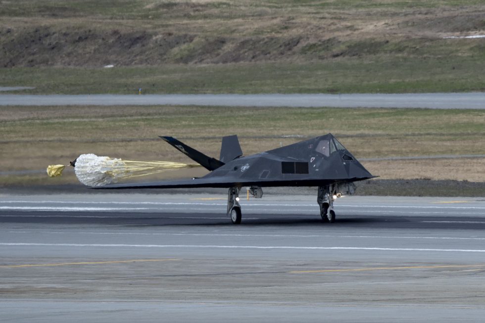 A Nighthawk lands in Alaska during Northern Edge 2023  fifteen years after retirement, the type still flies.