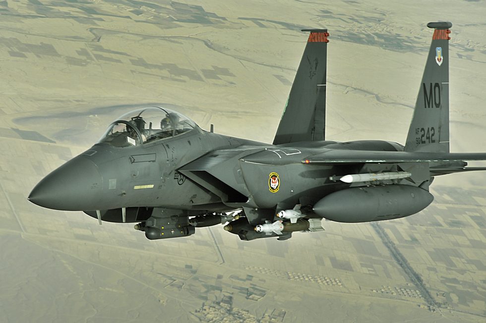 An F-15E on a combat mission over Afghanistan  long-endurance strike and close air support.