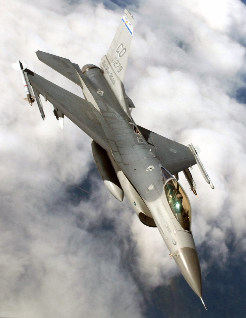 A USAF F-16C Fighting Falcon in flight the most-produced Western fighter of its generation.