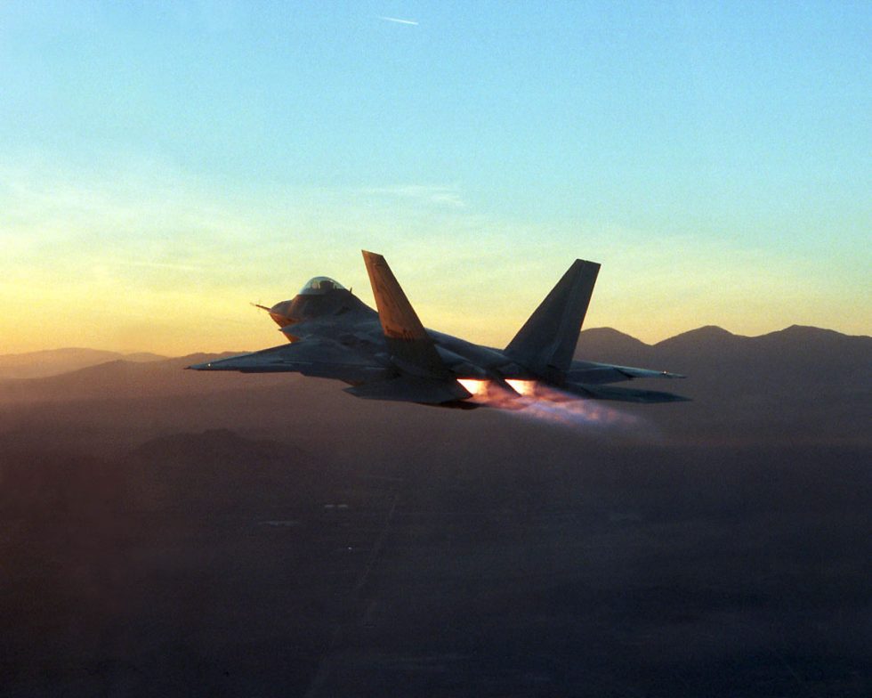 A Pratt  Whitney F119 at full afterburner on the test stand  the engine behind supercruise.