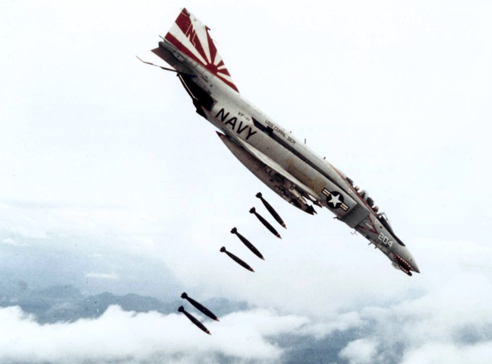An F-4B of VF-111 releasing bombs over Vietnam the Phantom as a strike jet.