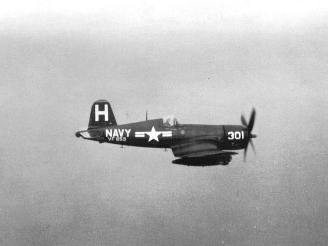 An F4U-4 of reserve squadron VF-653 in flight off Korea, 1951  the Corsairs second war.