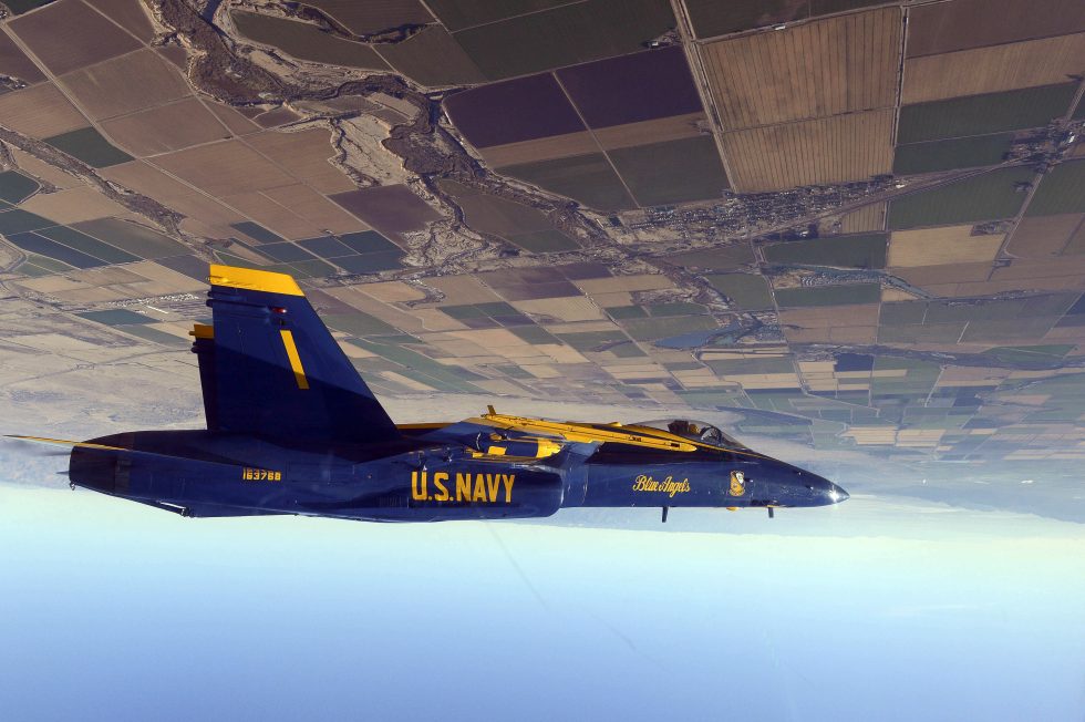 A US Navy Blue Angels legacy Hornet  the team flew the type from 1986 to 2020.