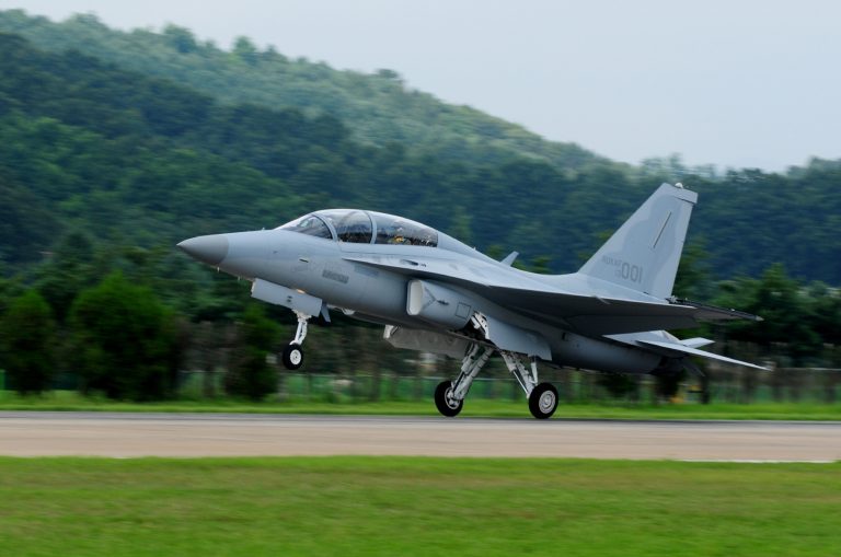 An FA-50 Fighting Eagle at a delivery ceremony  the light-combat variant of the T-50.
