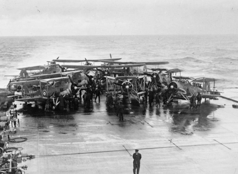 Swordfish ranged aboard a carrier before the hunt for the Bismarck  May 1941.