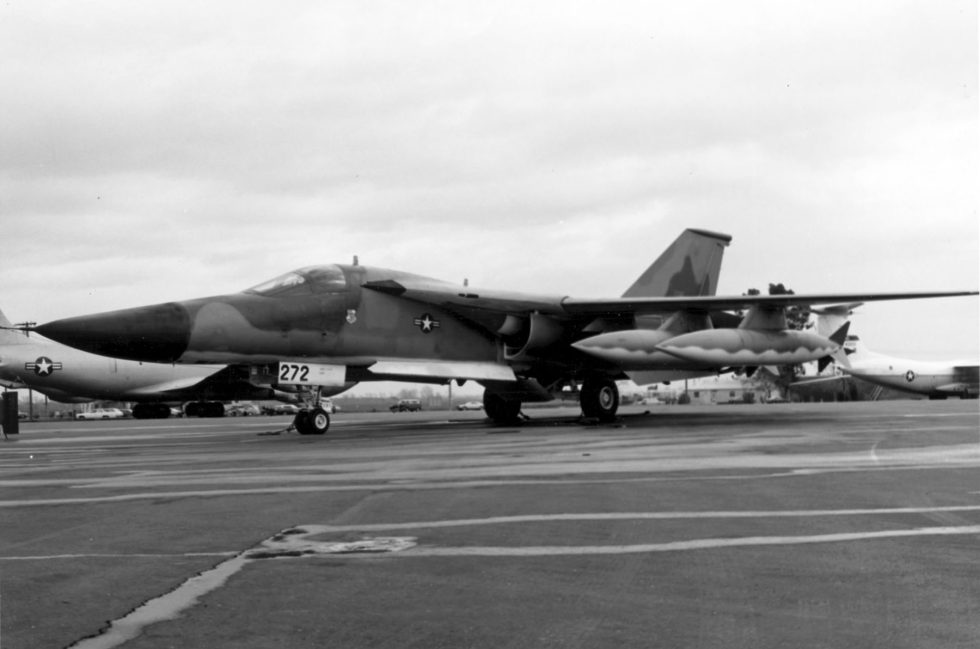 An FB-111A strategic bomber in flight the nuclear-armed Strategic Air Command variant.