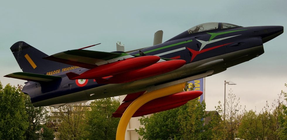 A G.91 in Frecce Tricolori display colours the Gina flew with the team for nearly 20 years.