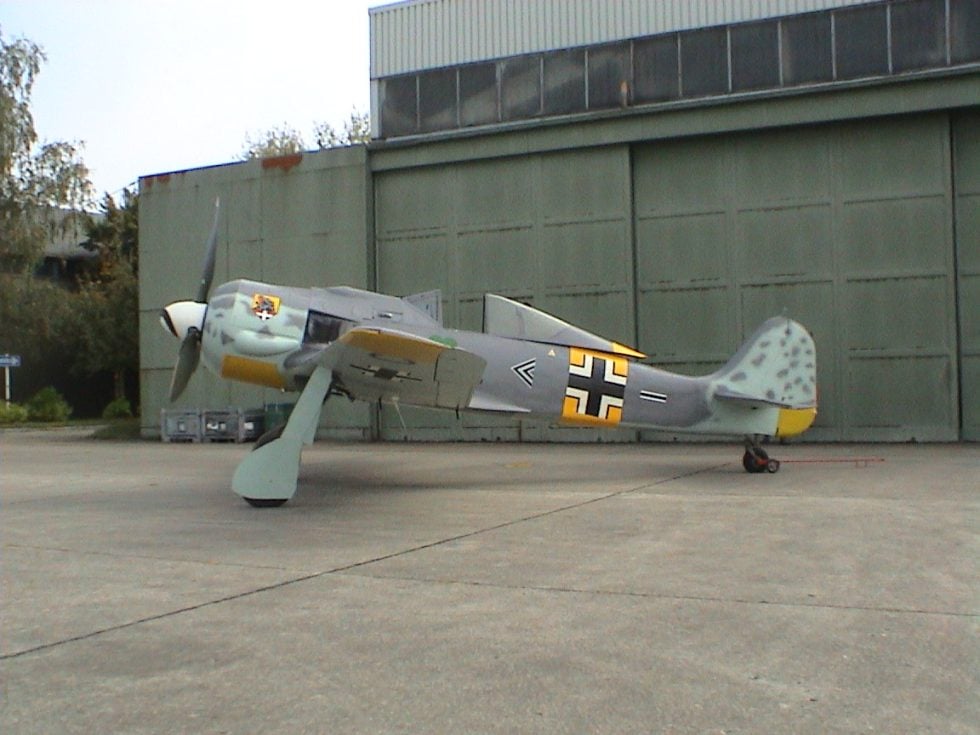 An airworthy Flug Werk Fw 190 reproduction outdoors the Wrger still flies today.