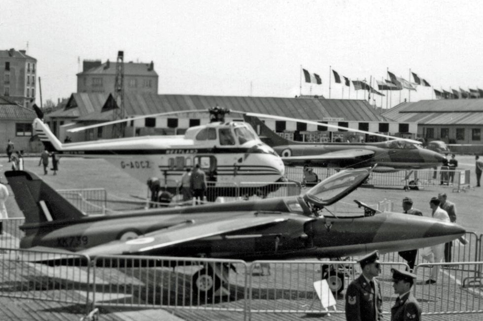 An early single-seat Folland Gnat F.1 fighter, XK739, on show at Le Bourget in 1957.
