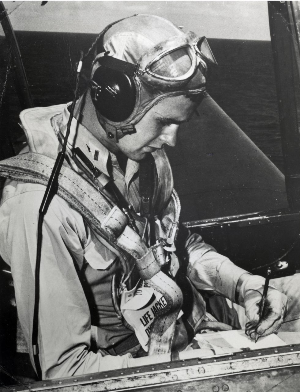 Lt (jg) George H.W. Bush in the cockpit of a TBM Avenger, 1944 the future president.