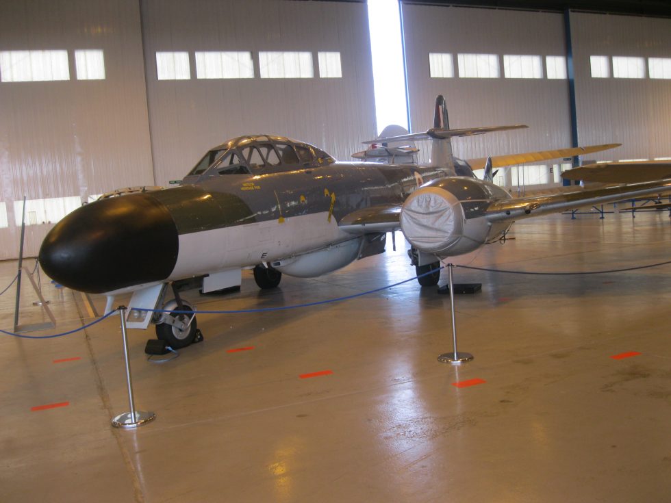 A radar-nosed Meteor NF.11 night-fighter, the type that guarded Britain into the jet age.