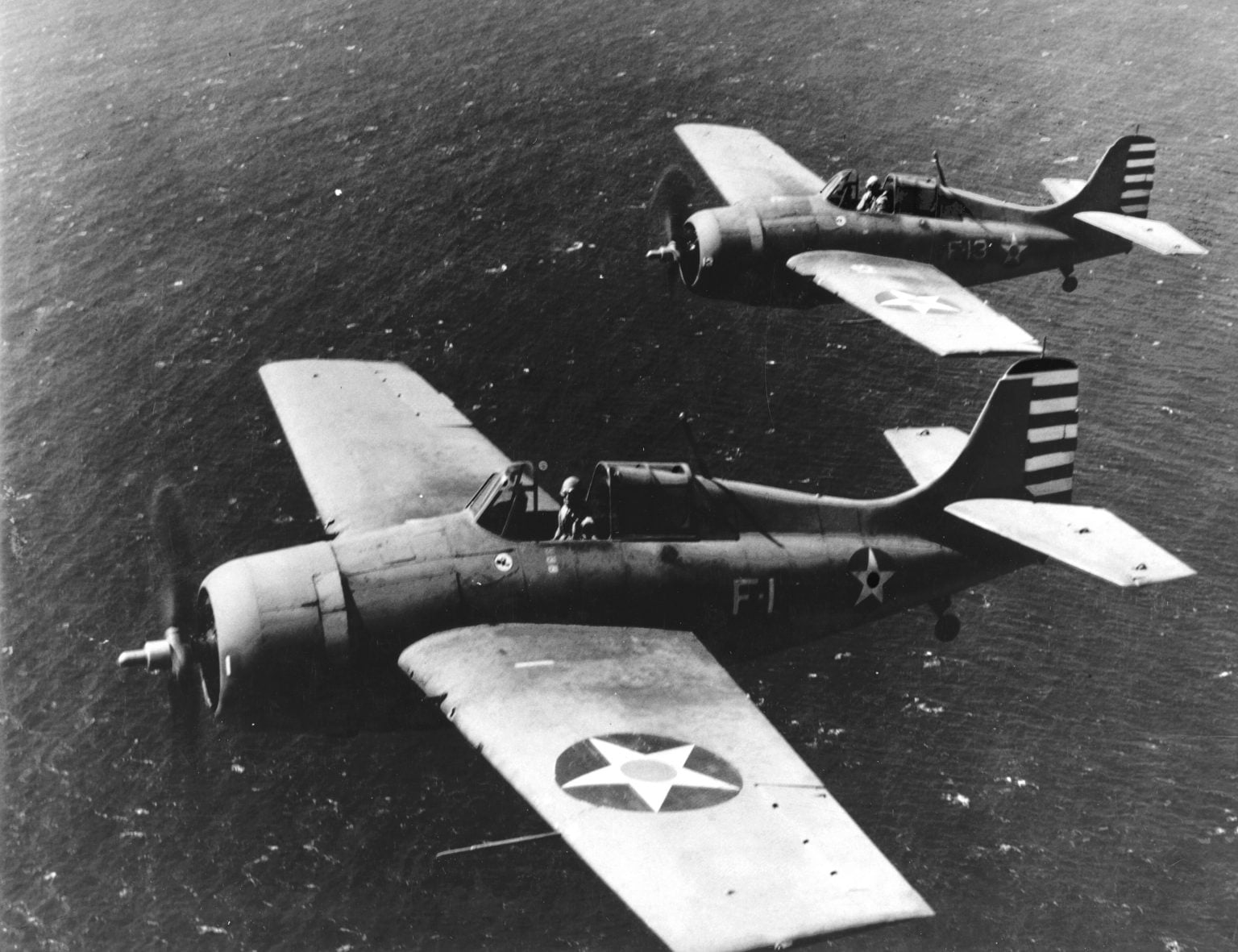Grumman F4F Wildcat carrier fighters of VF-3 in formation, 1942