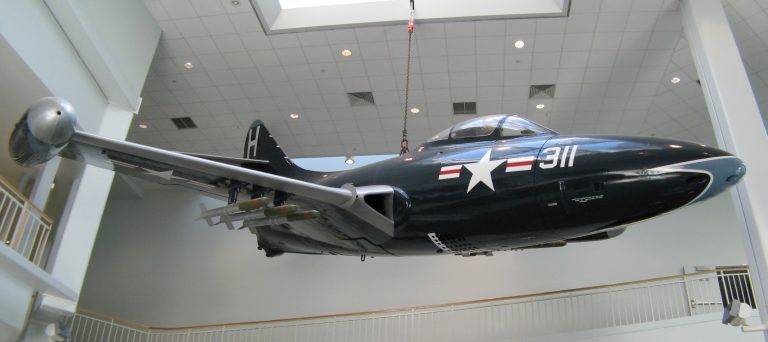 A restored F9F-2 Panther at the National Naval Aviation Museum, Pensacola.