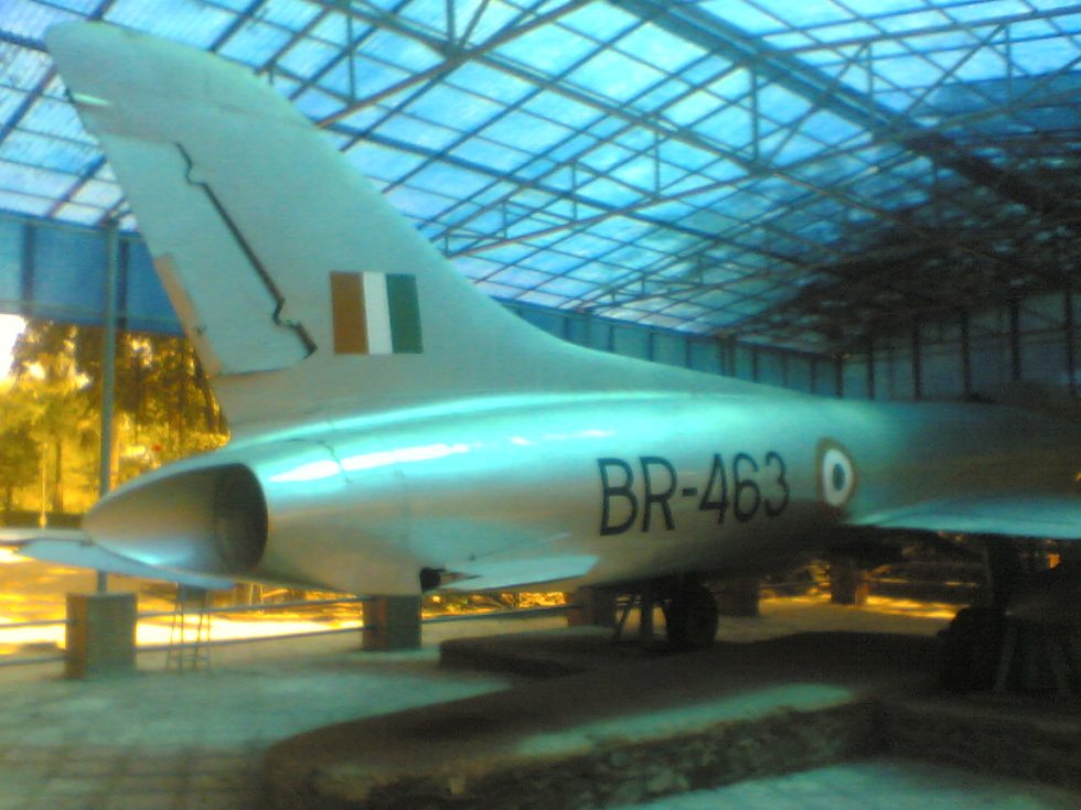 A Marut preserved in Indian Air Force camouflage, cannon nose and all.