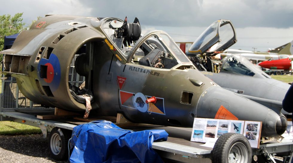 Inside a Hawker Siddeley Harrier GR.3 cockpit, preserved at Newark Air Museum.