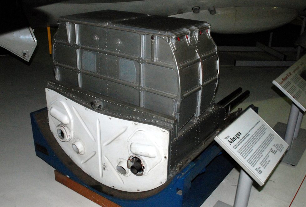 The Hunters removable gun pack with its four 30mm ADEN cannon, at RAF Museum Hendon.