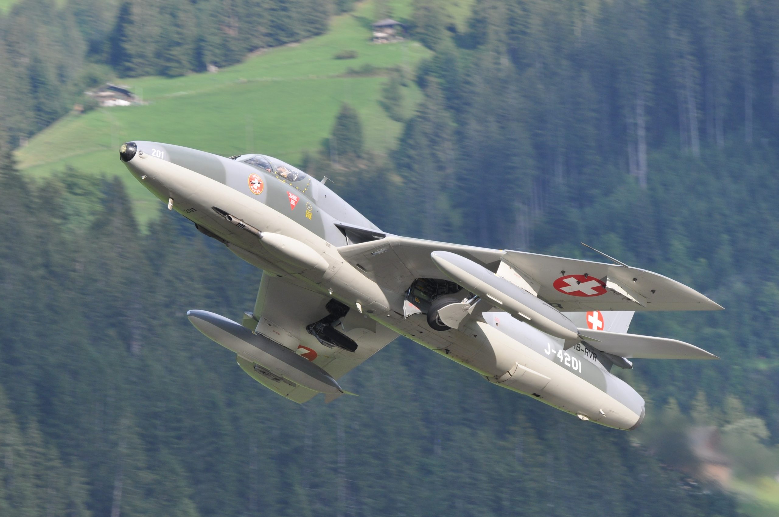 Hawker Hunter of the Swiss Air Force in flight