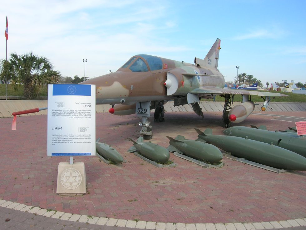 Close-up of a Kfir C7 showing the intake-mounted canard foreplanes.