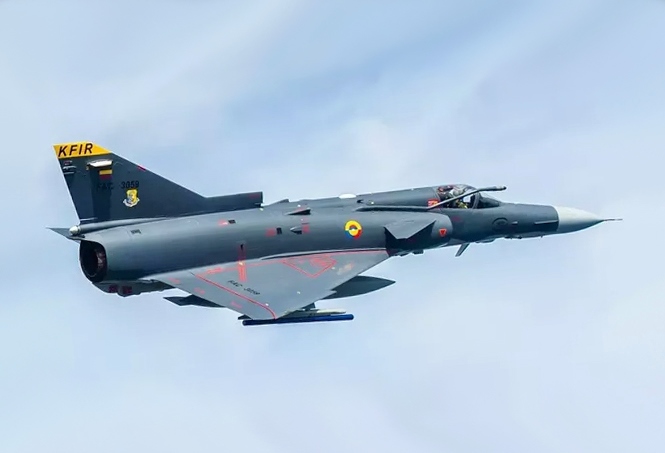 A Colombian Air Force Kfir  today upgraded to the F-16-class C10/C60 standard.