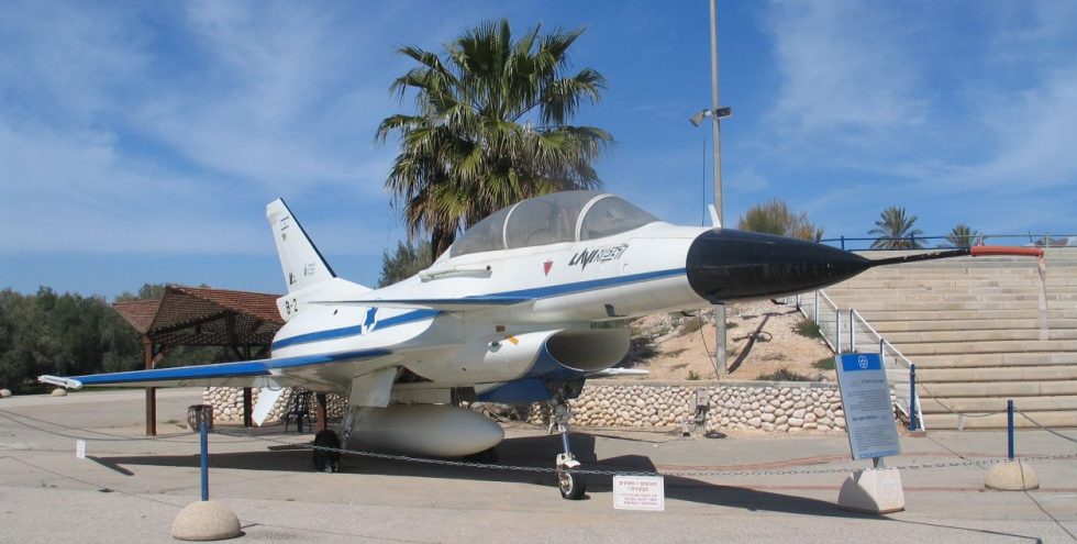 The preserved IAI Lavi B-2 prototype at the Israeli Air Force Museum, Hatzerim  the tailless delta wing and close-coupled canards that defined the design.