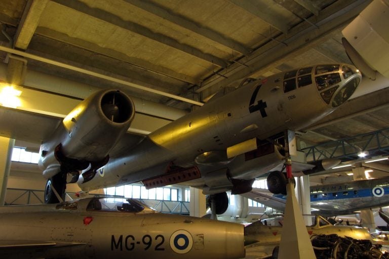 A preserved Il-28 tactical bomber in a museum collection.