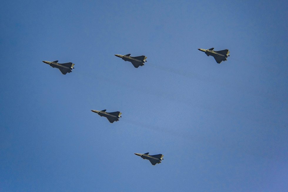 A J-20 flypast at the 2019 PRC 70th-anniversary parade in Beijing.